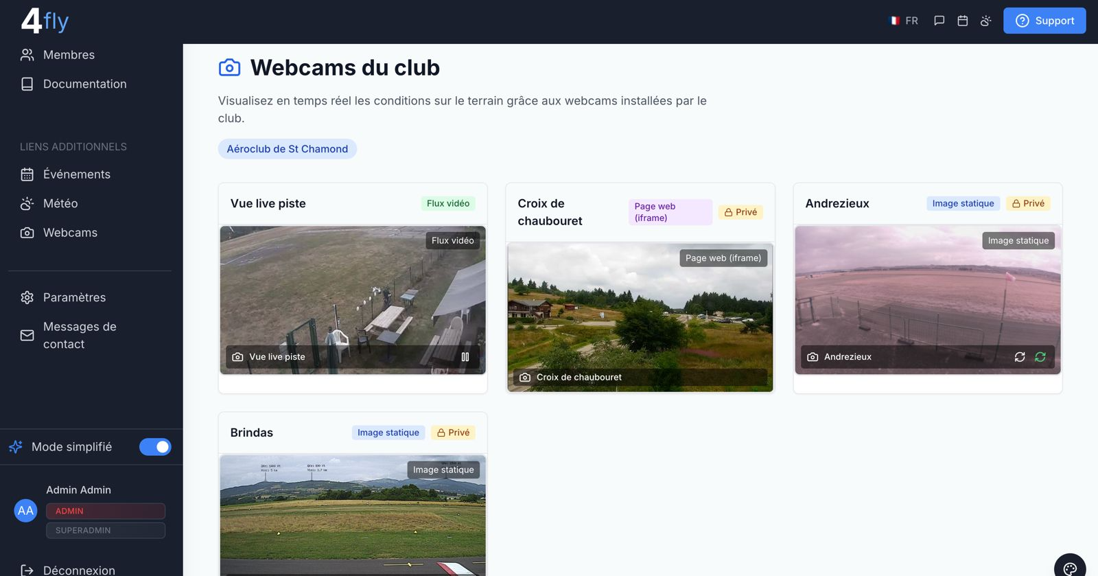 Nouvelle fonctionnalité : Gestion des webcams de votre club