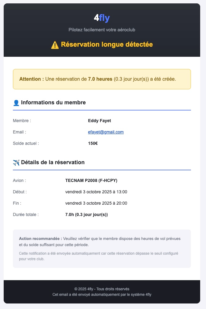 Nouvelle fonctionnalité : Gestion des réservations longues